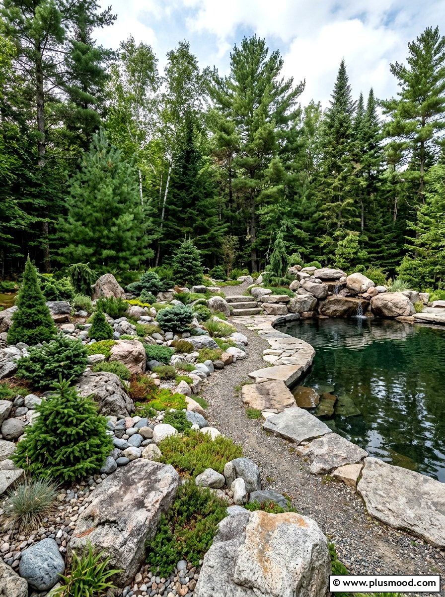 Dwarf spruce rock garden - 25 pool landscaping ideas with shrubs