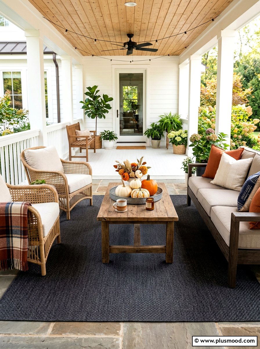 Earth Tone Porch Rug - 25 summer to fall porch decor ideas