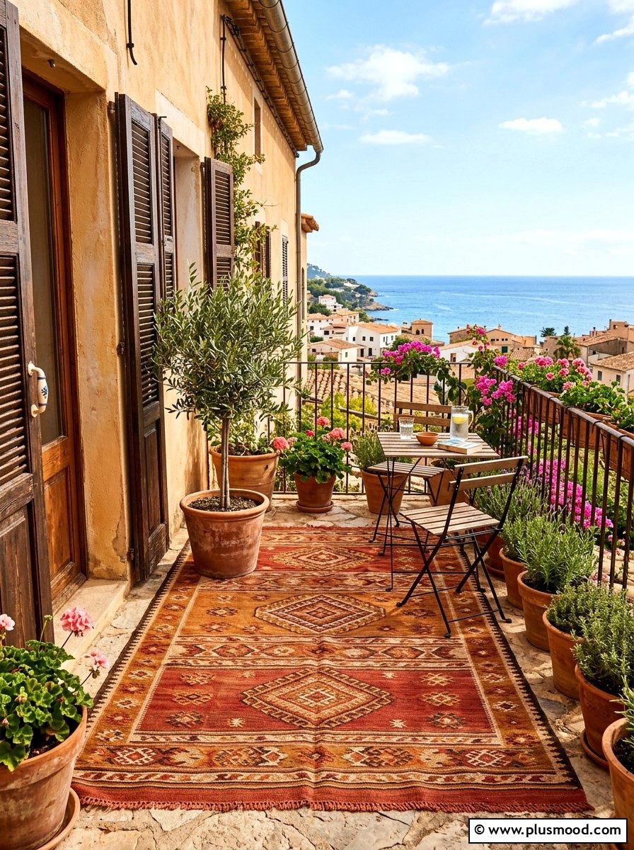 Earthy Terracotta Rug - 25 summer balcony rug ideas