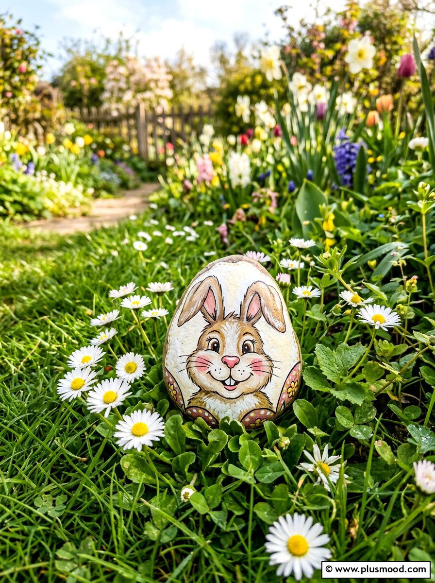 Easter Bunny Face Painted Rock - 25 painted rock ideas with Easter bunny