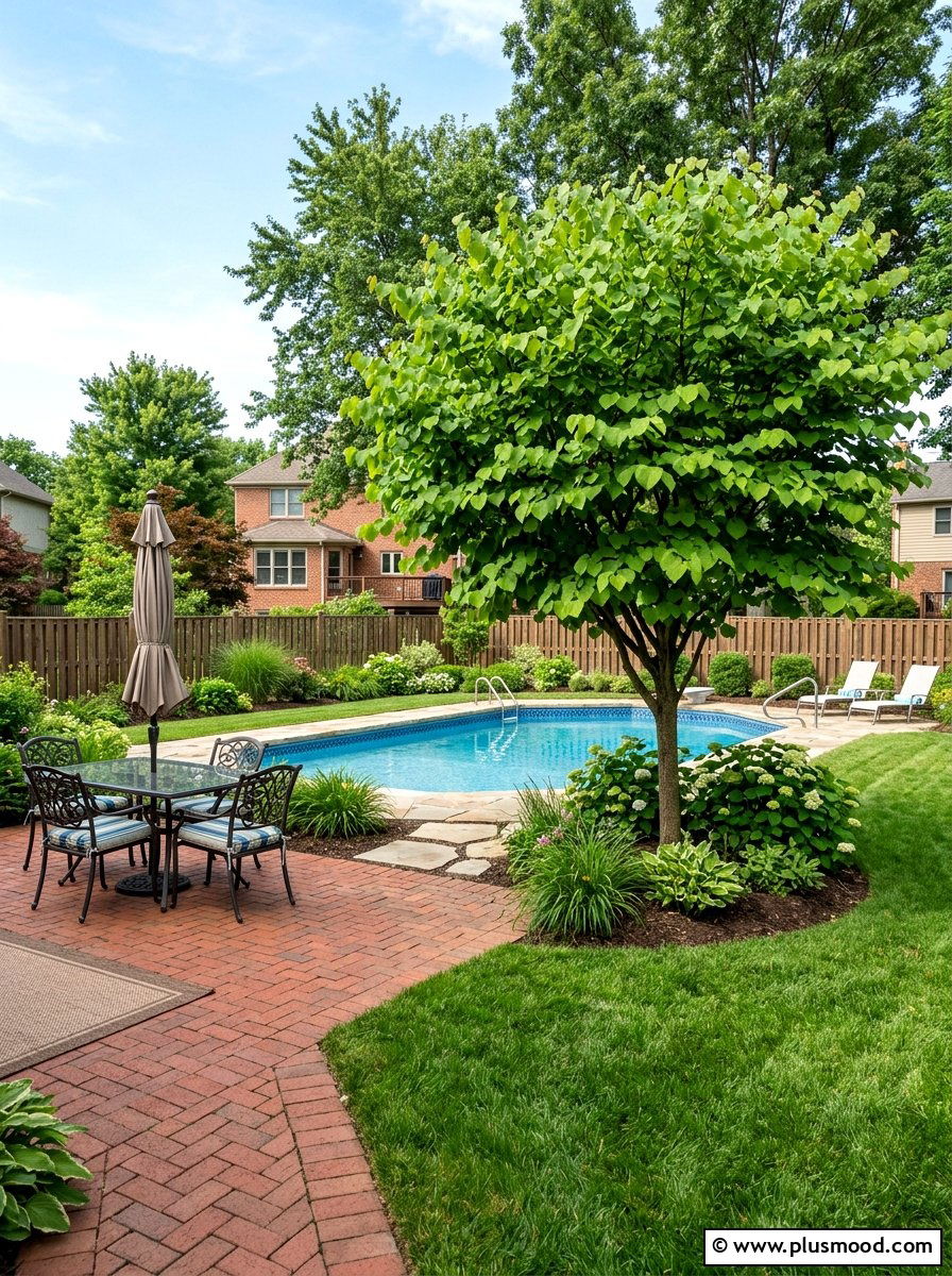 Eastern Redbud Tree Pool Backyard - 25 pool landscaping ideas with shade trees