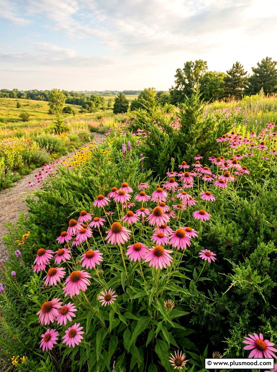 Echinacea and cedar mix - 25 summer evergreen and flower mix ideas