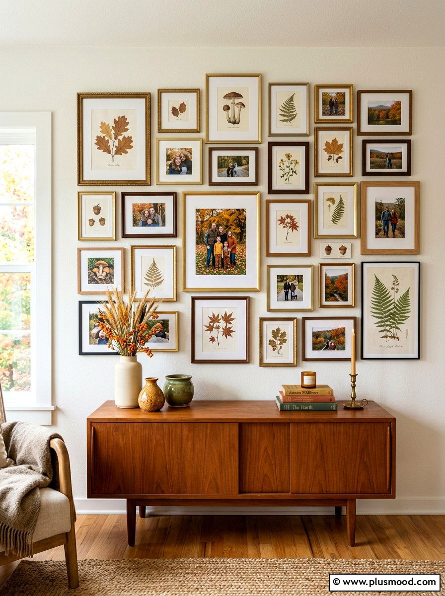 Eclectic autumn gallery wall - 25 summer to fall transition decor ideas