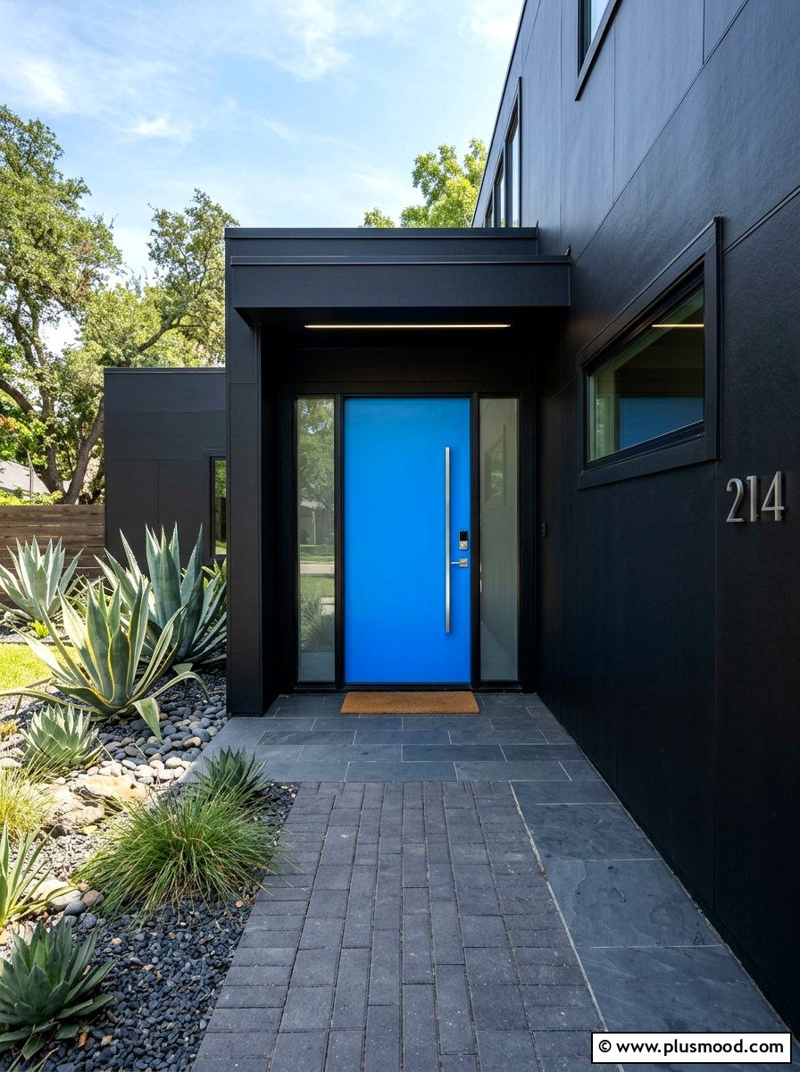 Electric Blue High Contrast Entryway - 25 summer blue front door ideas