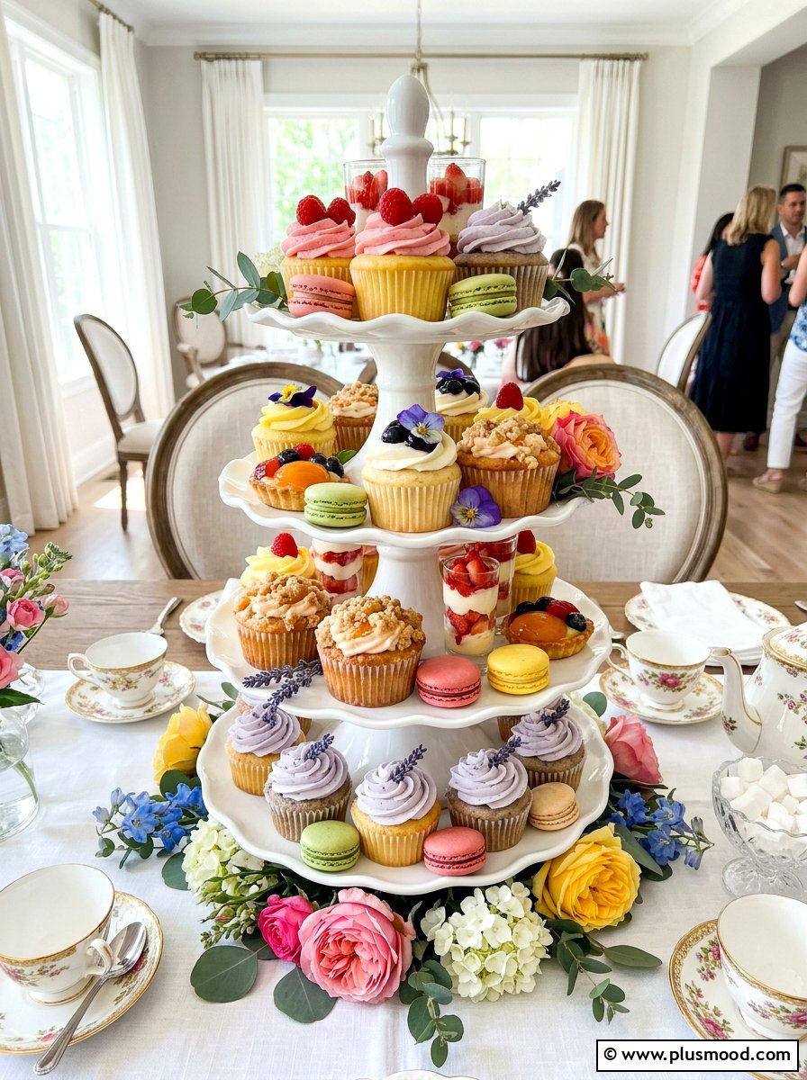 Elegant Tiered Cupcake Stand - 25 summer buffet table decor ideas