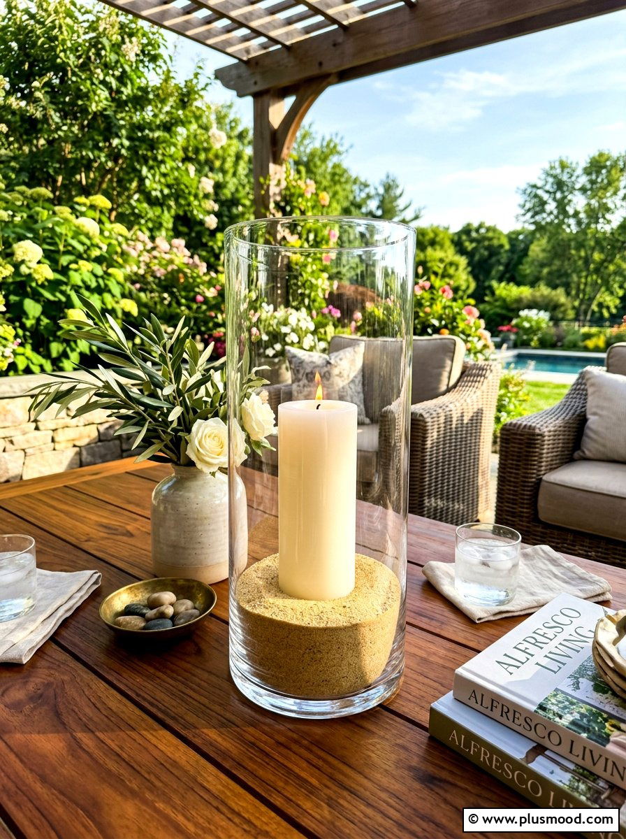 Elegant glass hurricane candle holder - 25 summer porch table decor ideas