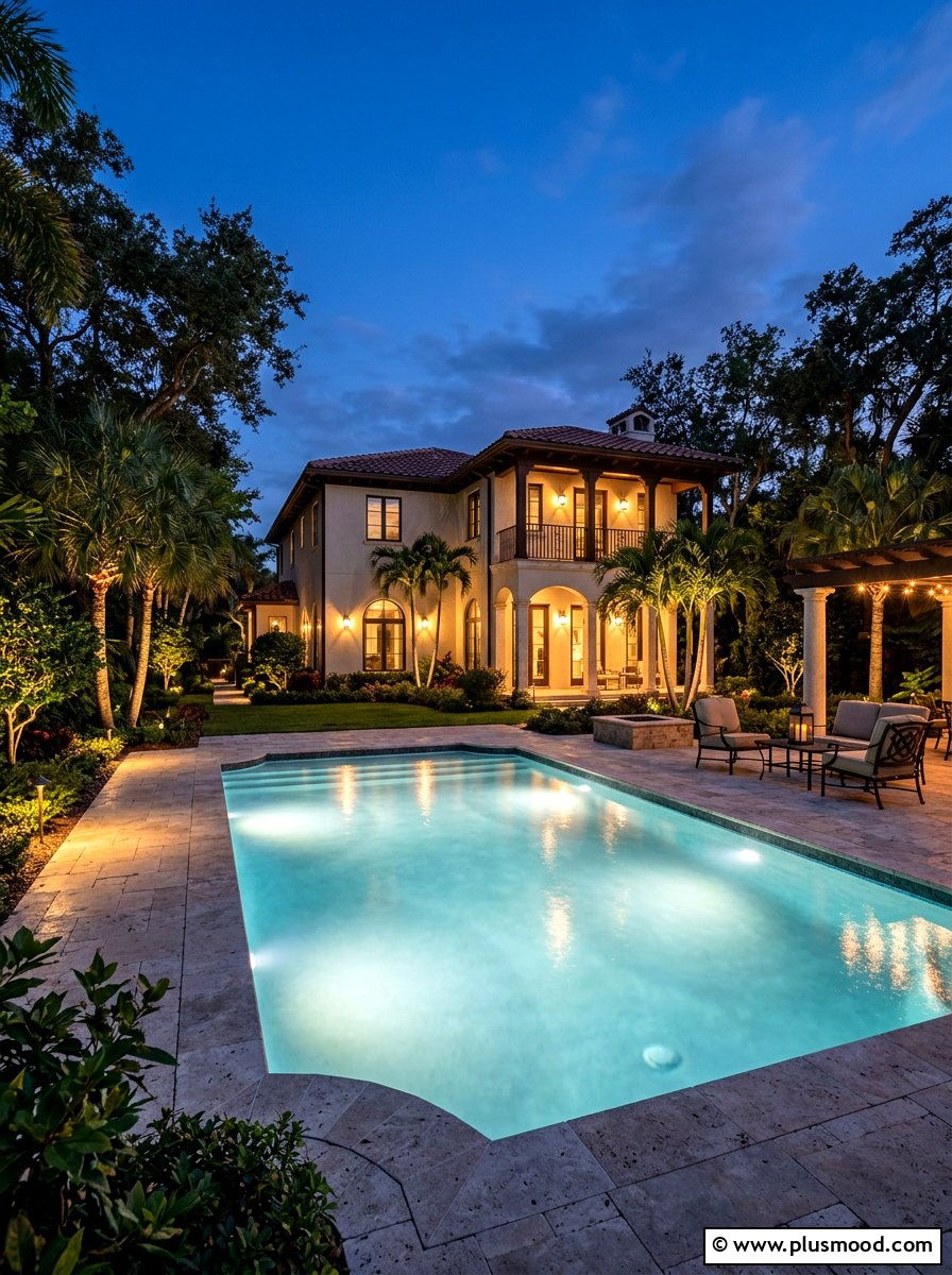 Elegant pool lighting - 25 pool landscaping ideas for colonial homes
