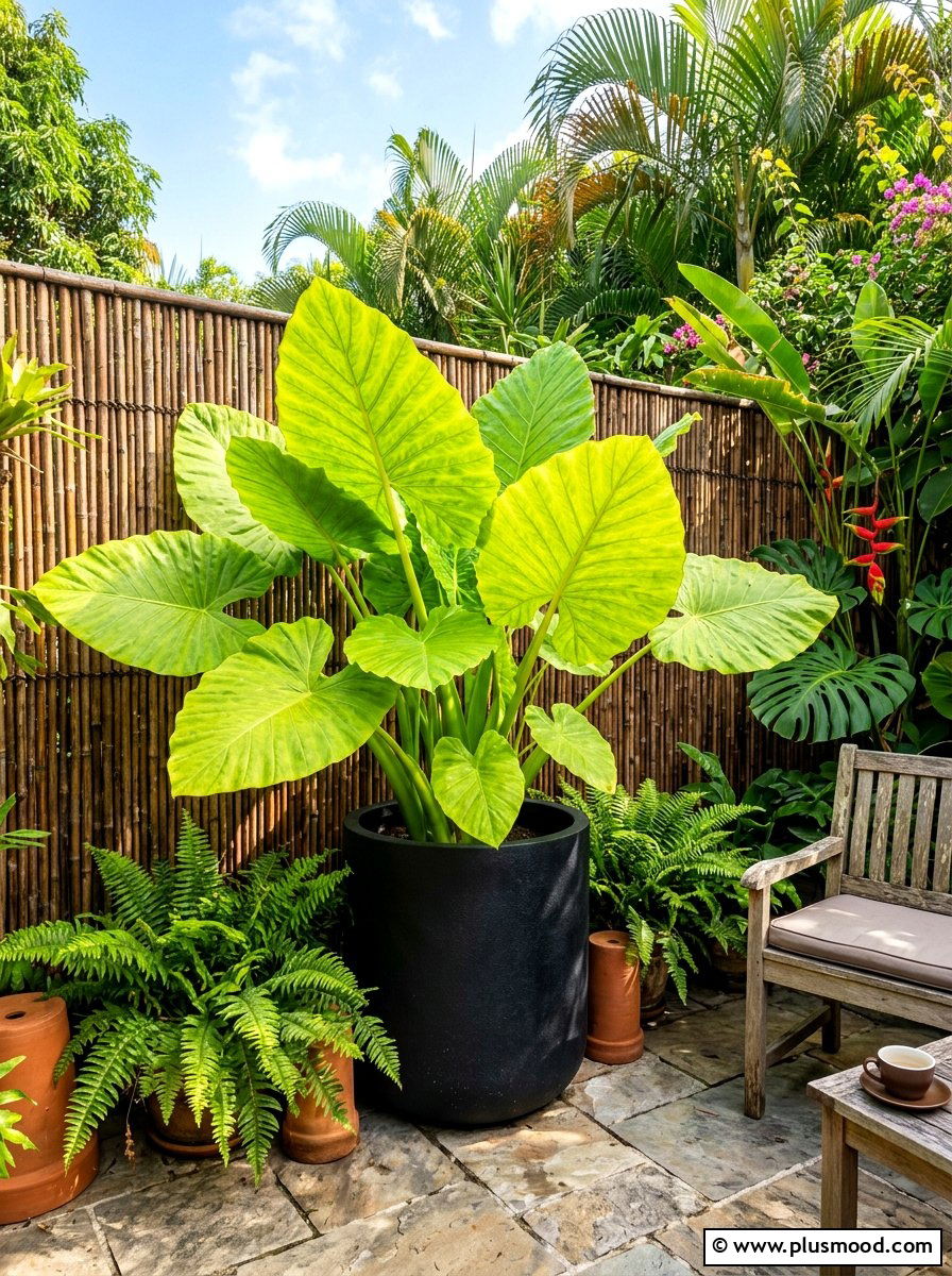 Elephant Ear Large Planter - 25 summer tropical planter ideas