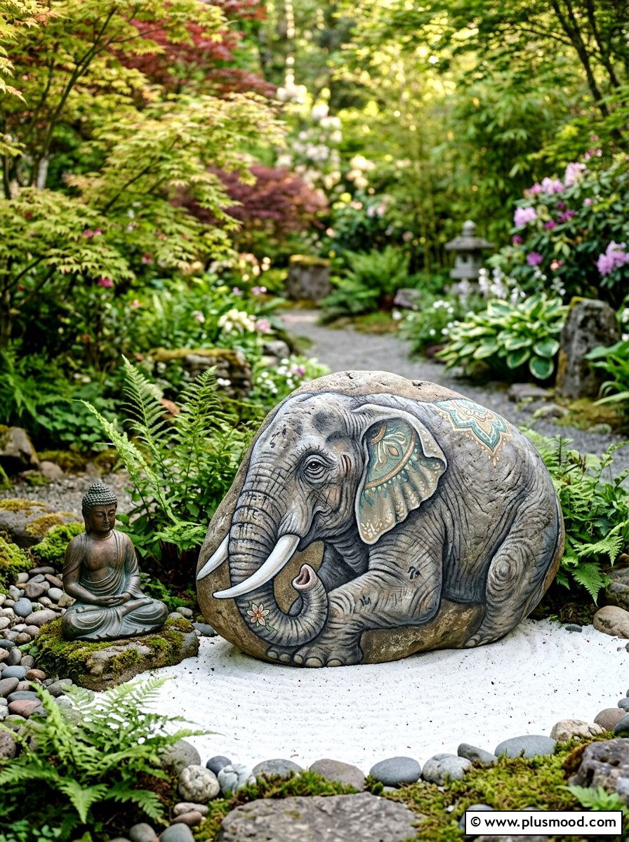 Elephant Painted Rock - 25 painted rock ideas with animals