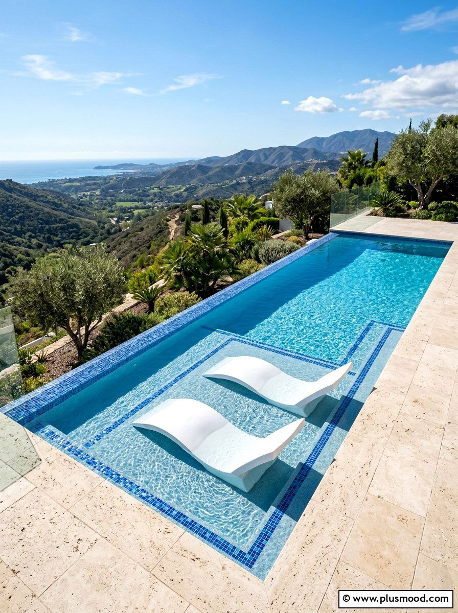 Elevated Tanning Ledge - 25 pool landscaping ideas for sloped yards