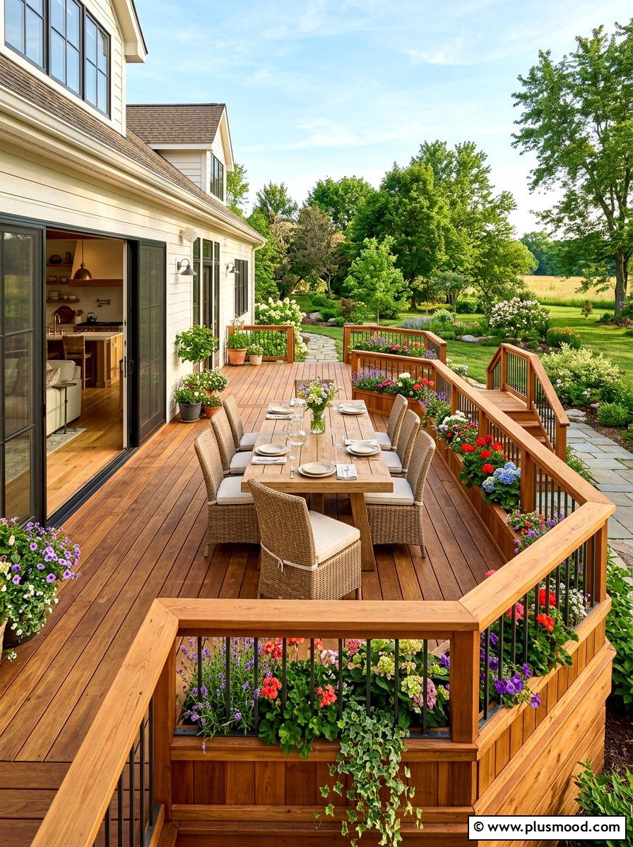 Elevated Wood Deck - 25 summer uncovered patio ideas