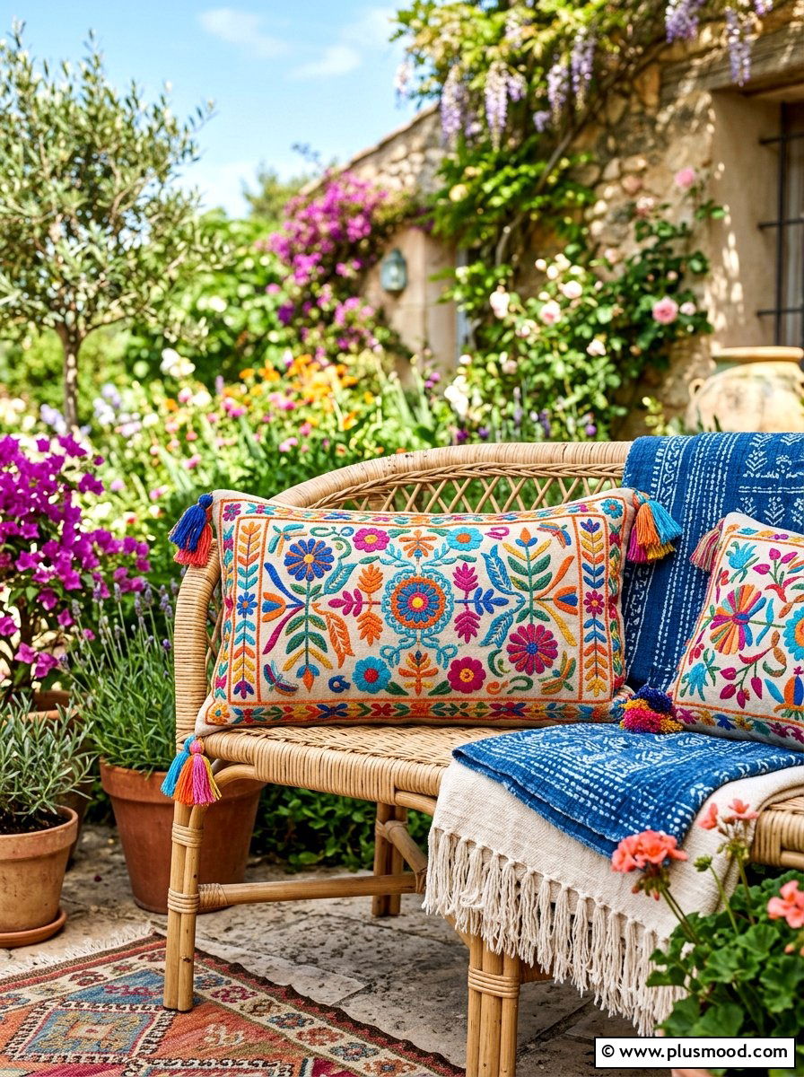 Embroidered Lumbar Pillows - 25 summer boho patio ideas