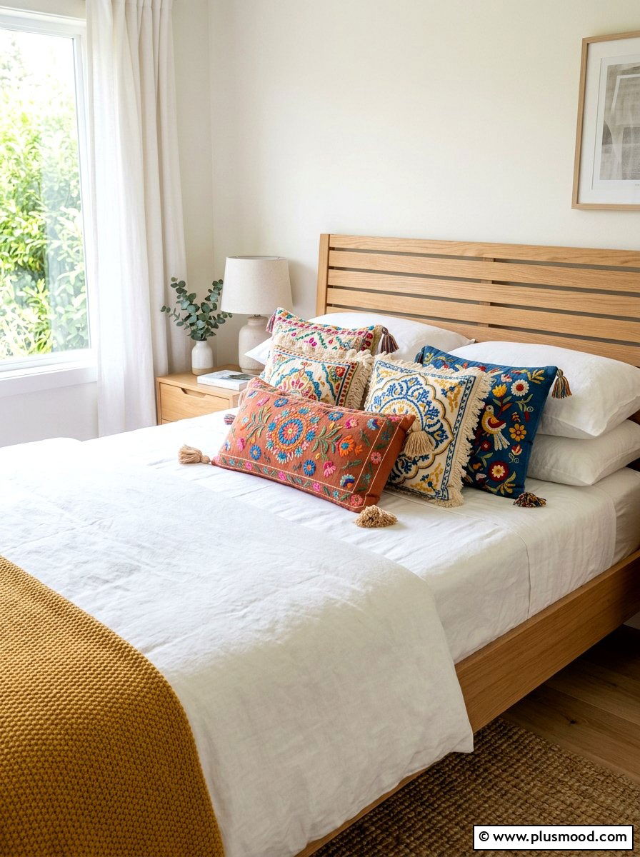 Embroidered Pillow Layout - 25 summer boho decor ideas