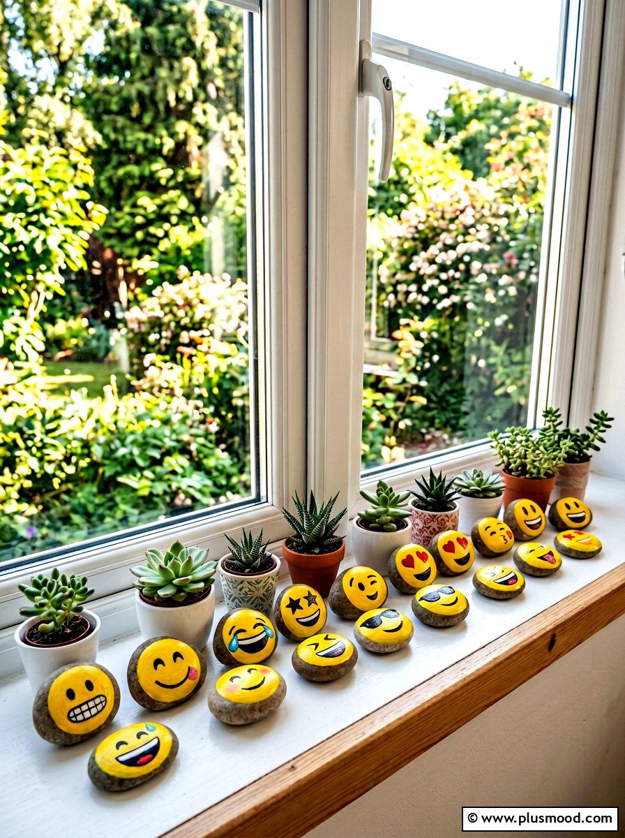Emoji Rock Painting - 25 painted rock ideas with faces