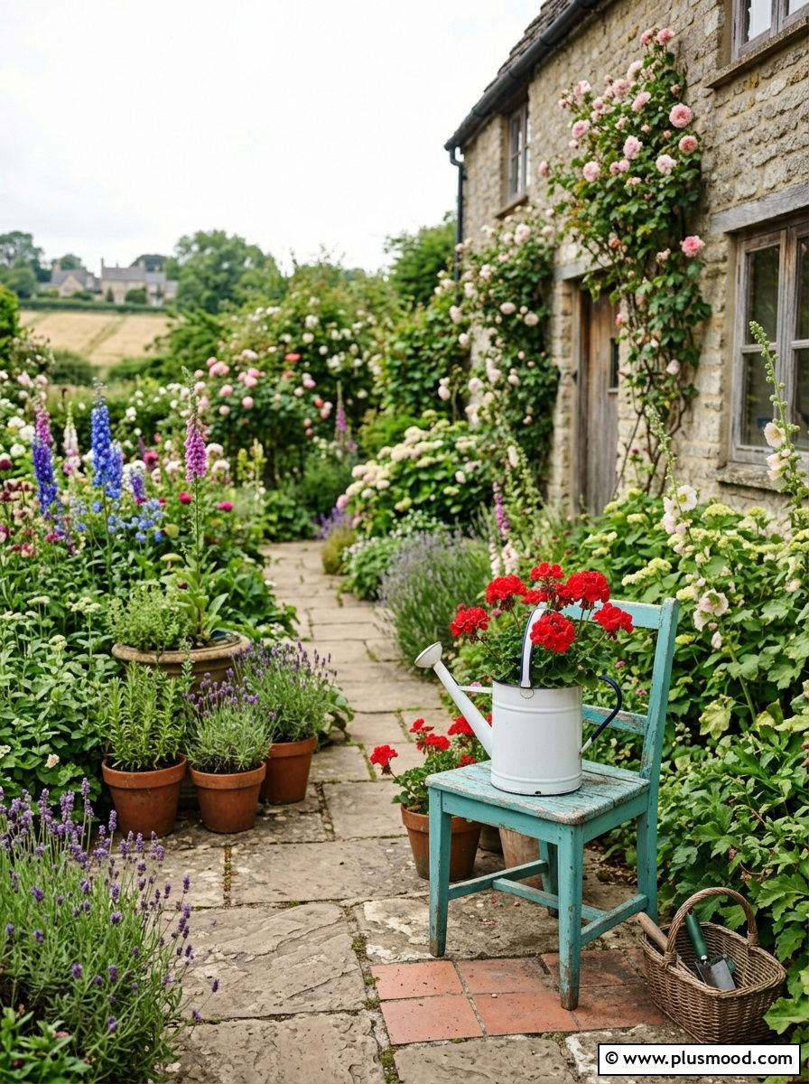 Enamel watering can planter - 25 outdoor garden decor ideas with watering cans