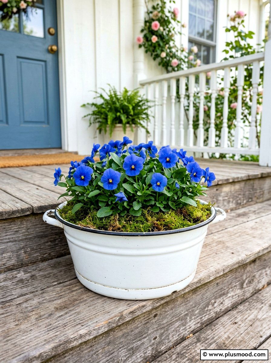 Enamelware Basin Planter - 25 summer farmhouse planter ideas