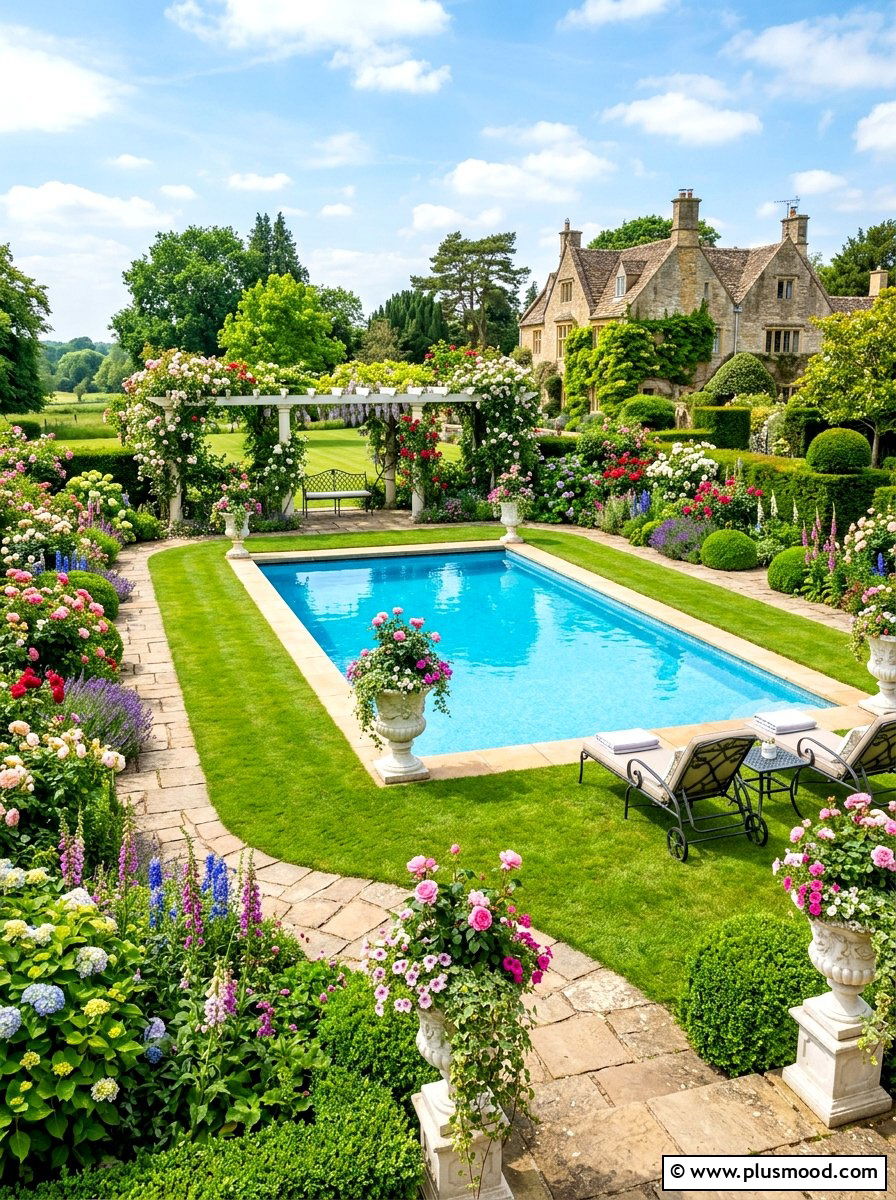 English Garden Pool - 25 summer pool landscaping ideas