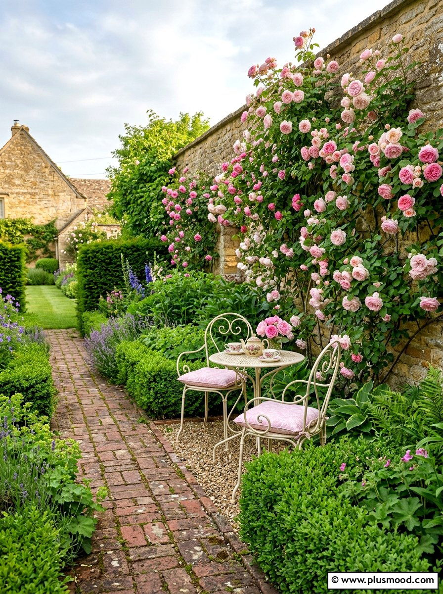 English Rose Pink Garden - 25 small backyard ideas with color scheme