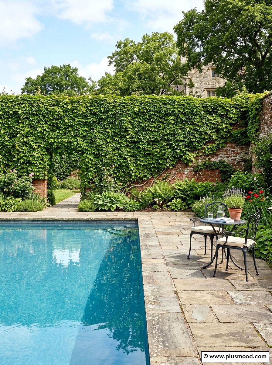 English ivy wall - 25 pool landscaping ideas for colonial homes