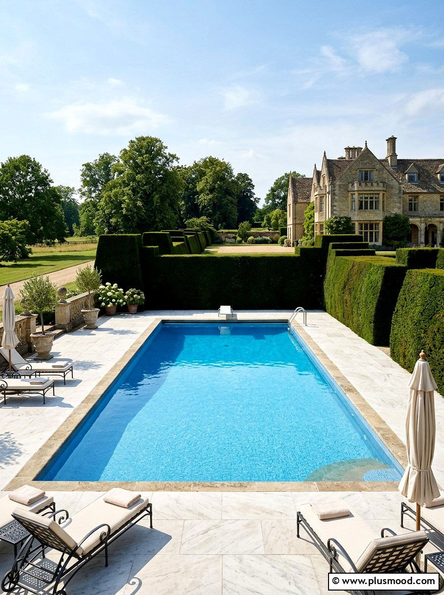 English yew pool hedge - 25 pool landscaping ideas with hedge border