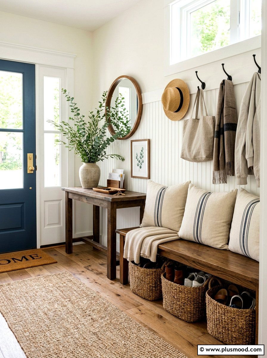 Entryway bench area - 25 late summer decor ideas