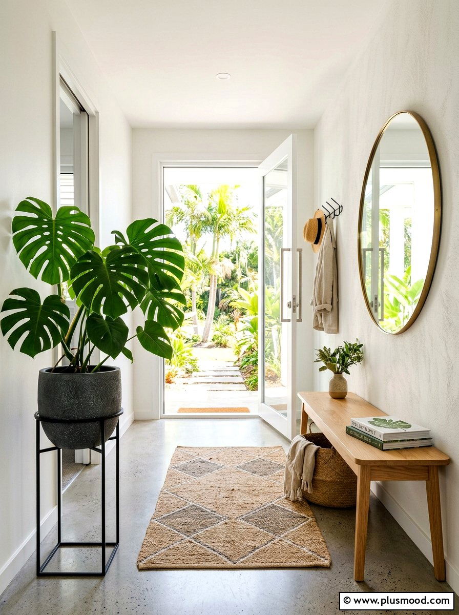 Entryway monstera plant - 25 summer decor ideas with greenery