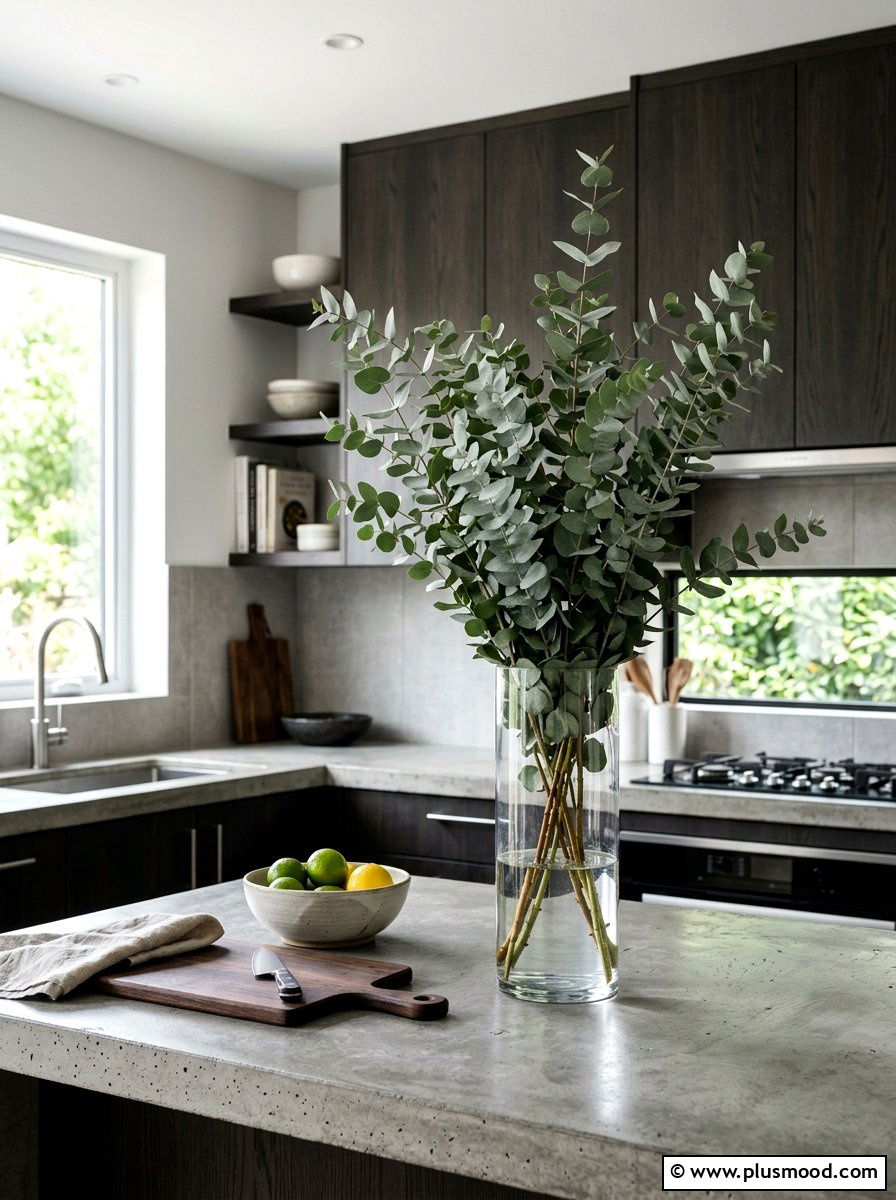 Eucalyptus Branch Vase Arrangement - 25 late summer kitchen decor ideas