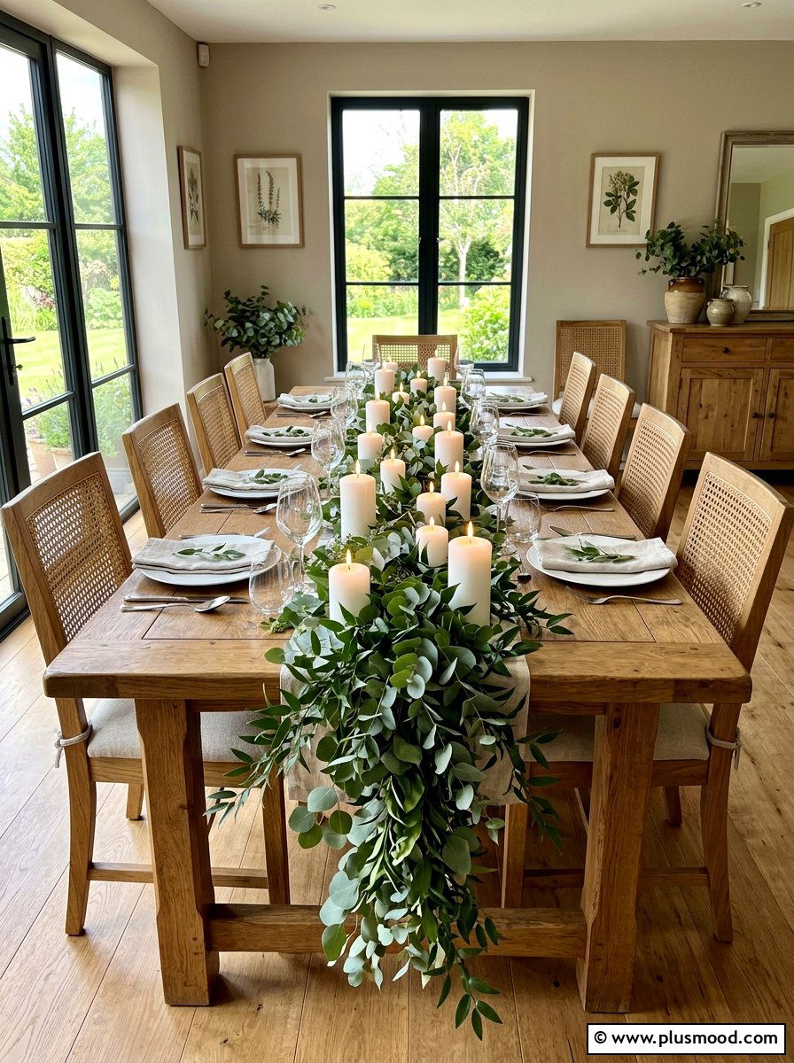 Eucalyptus Candle Runner - 25 late summer centerpiece ideas