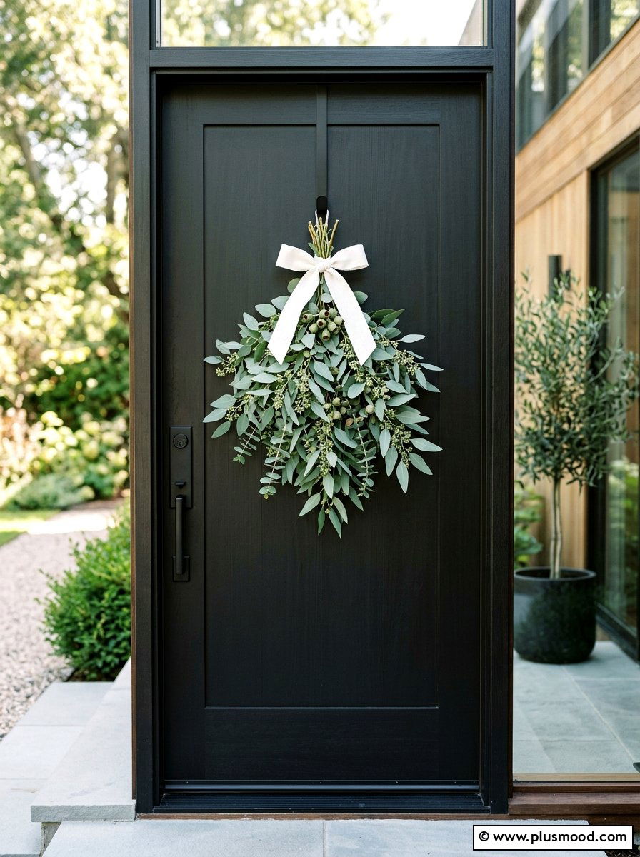 Eucalyptus Door Swag - 25 budget summer front porch decor ideas