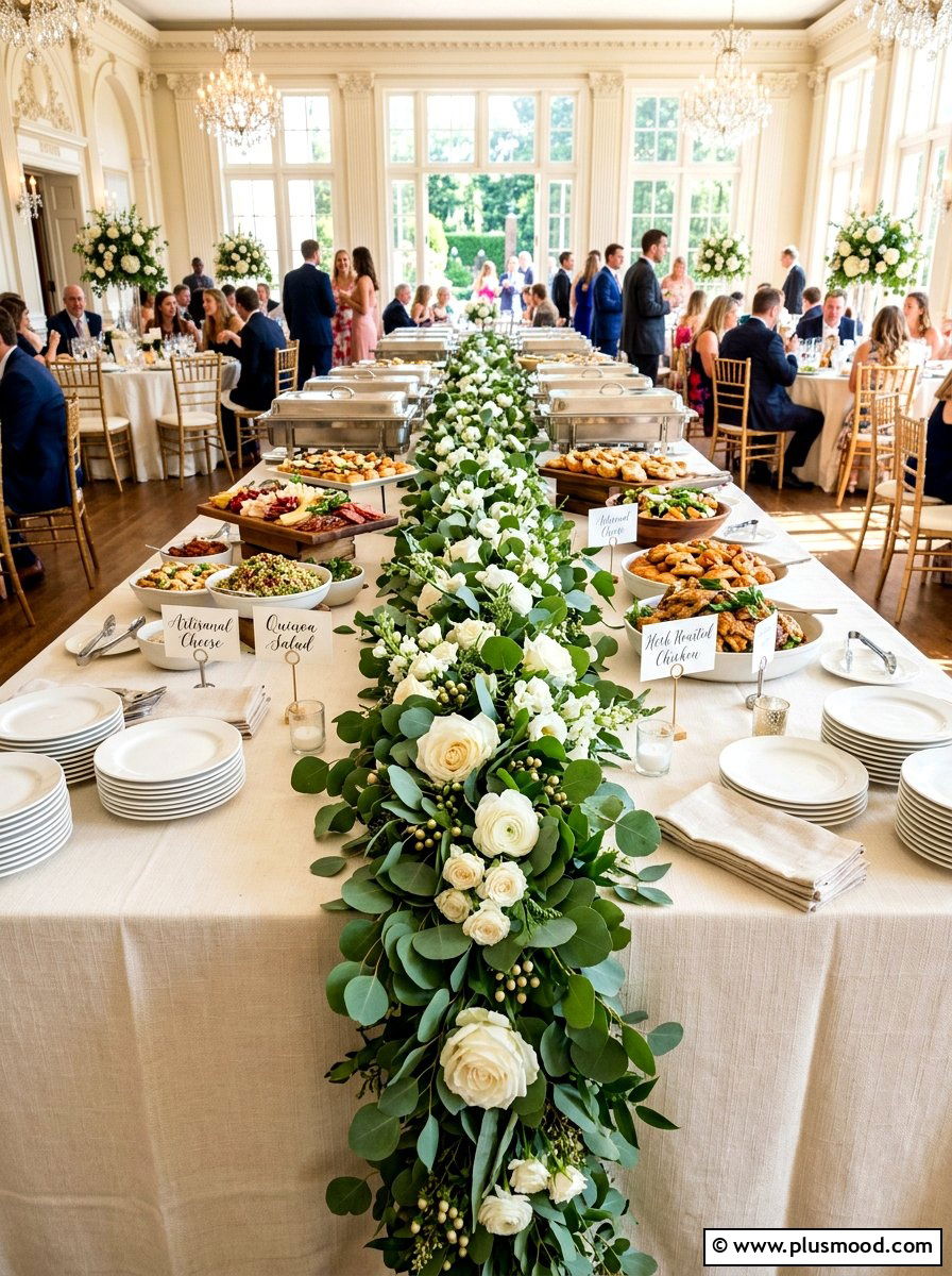 Eucalyptus Garland Buffet Border - 25 summer buffet table decor ideas
