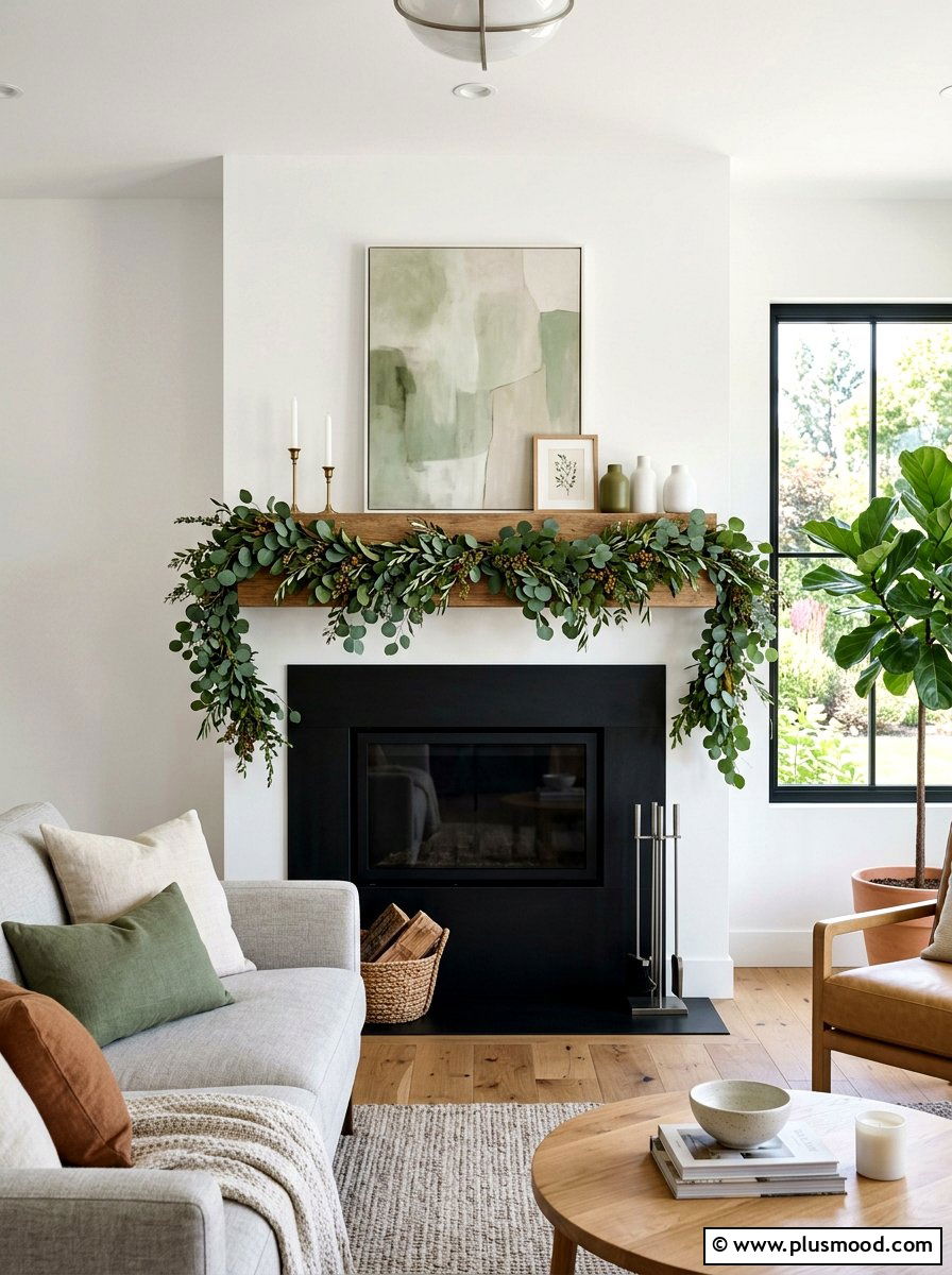 Eucalyptus Greenery Mantel - 25 summer to fall mantel ideas