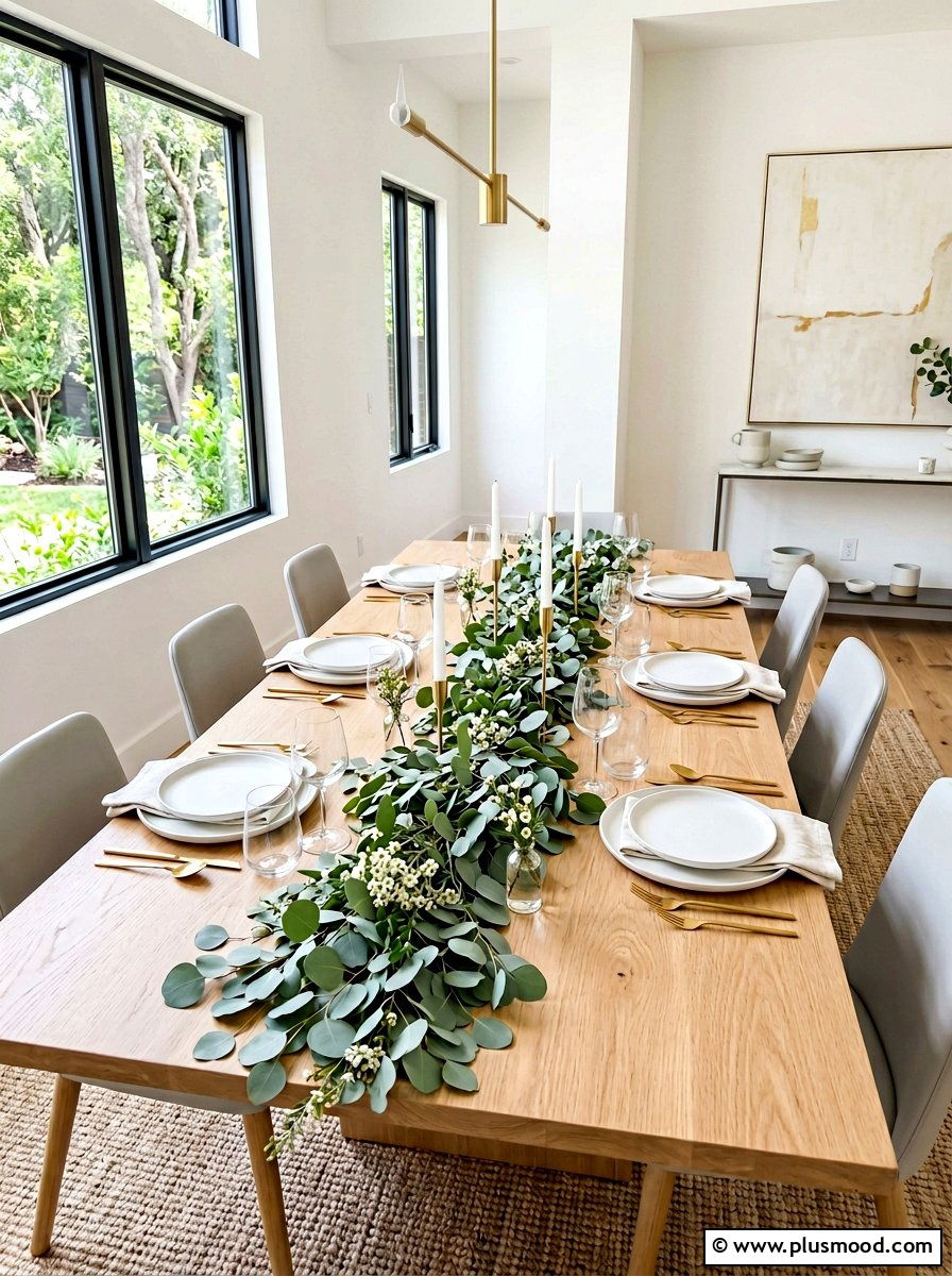 Eucalyptus Leaf Table Runner - 25 summer centerpieces for home ideas