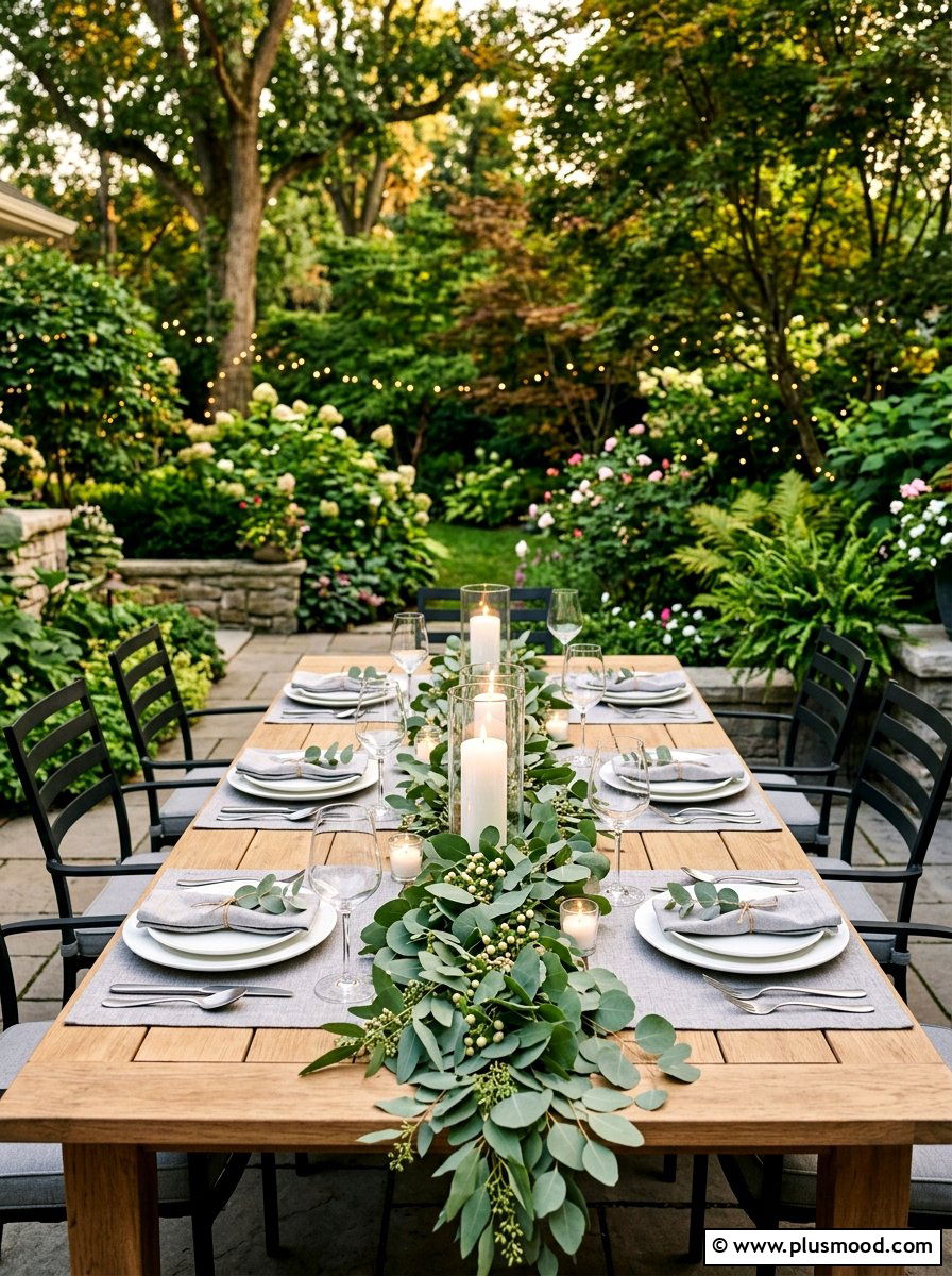 Eucalyptus Runner Table Setting - 25 late summer tablescape ideas