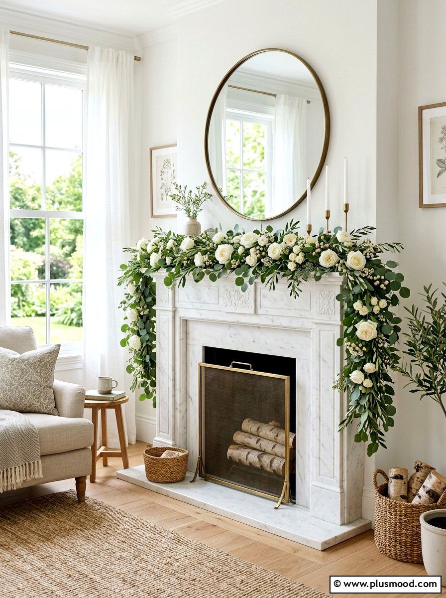 Eucalyptus Summer Mantel Garland - 25 summer mantel decor ideas