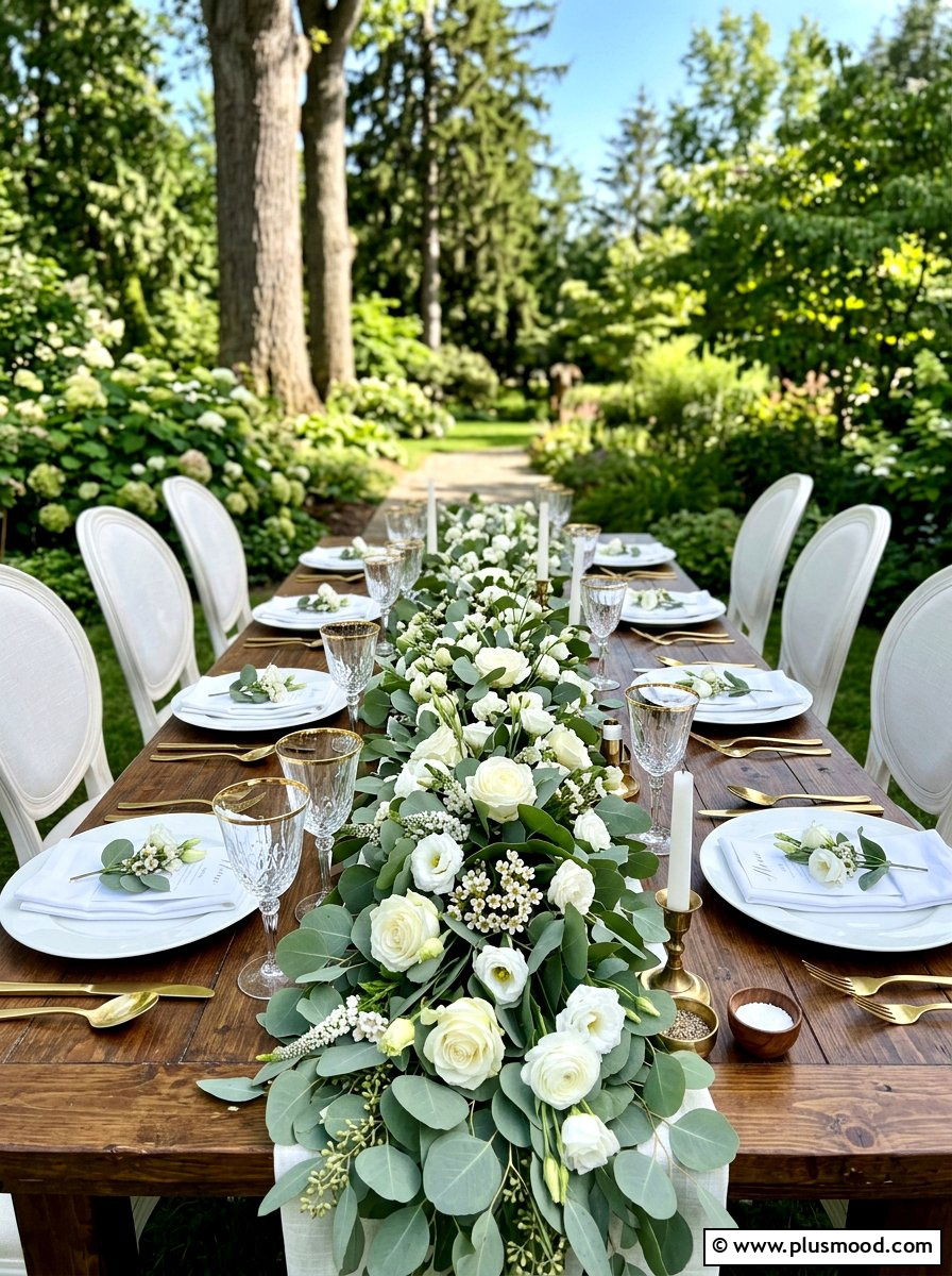 Eucalyptus Table Runner - 25 summer tablescape ideas for outdoor dining