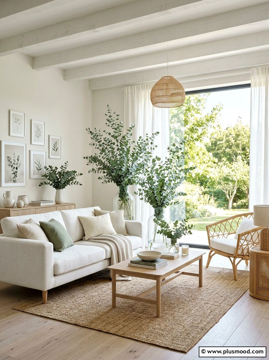 Eucalyptus White Living Room - 25 summer decor ideas for white living room