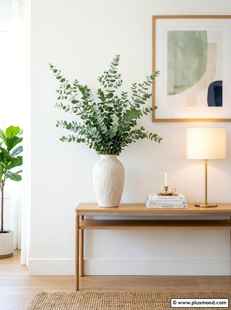 Eucalyptus branch vase - 25 summer decor ideas without clutter