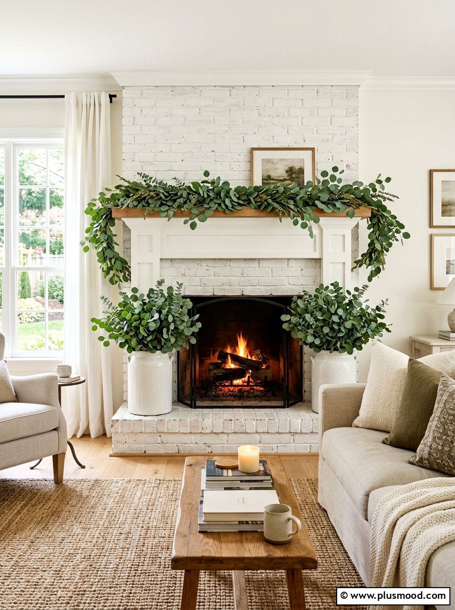 Eucalyptus fireplace decor - 25 late summer decor ideas