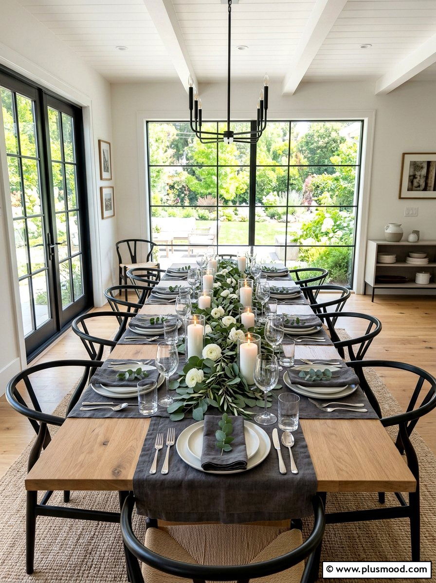 Eucalyptus summer table greenery - 25 summer dinner party table ideas