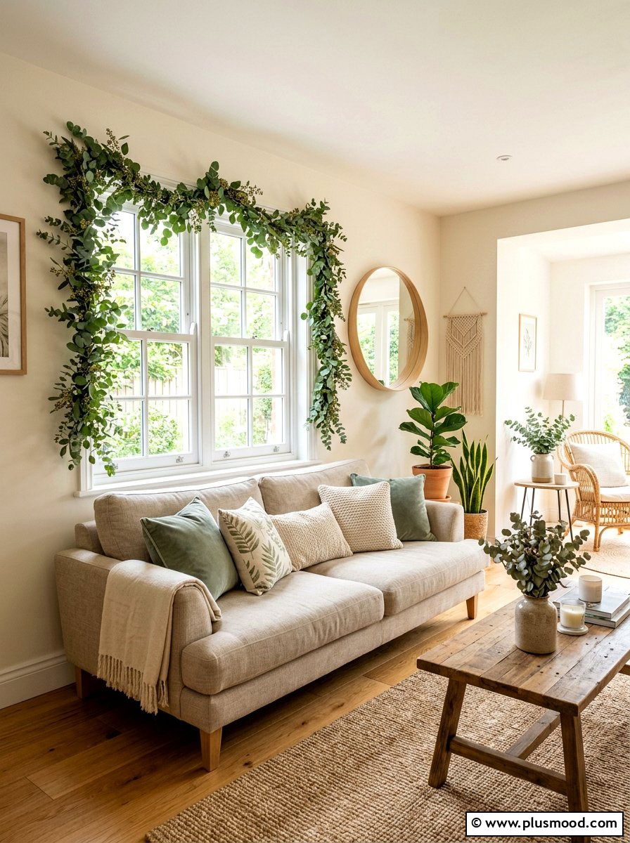 Eucalyptus window decor - 25 summer window decor ideas for living room