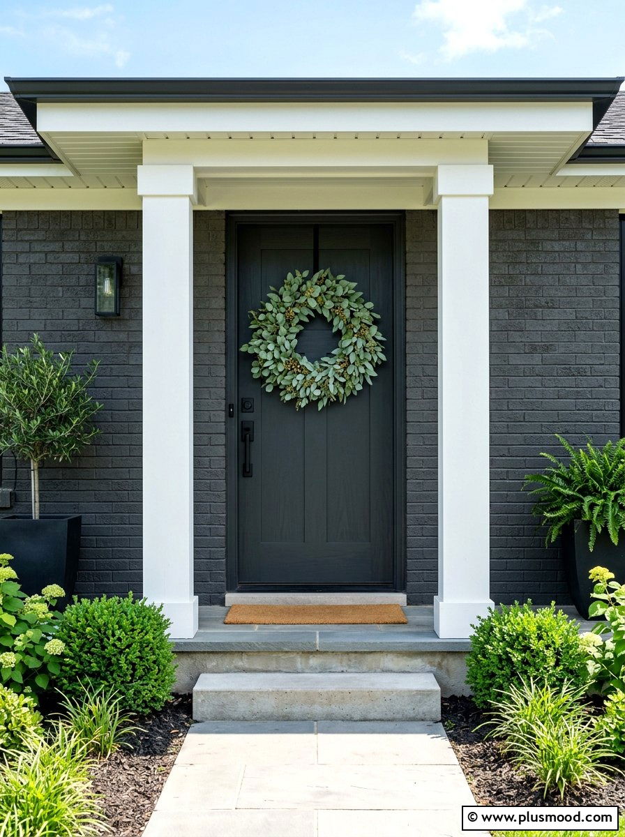 Eucalyptus wreath for brick house exterior - 25 summer front porch decor ideas for brick house