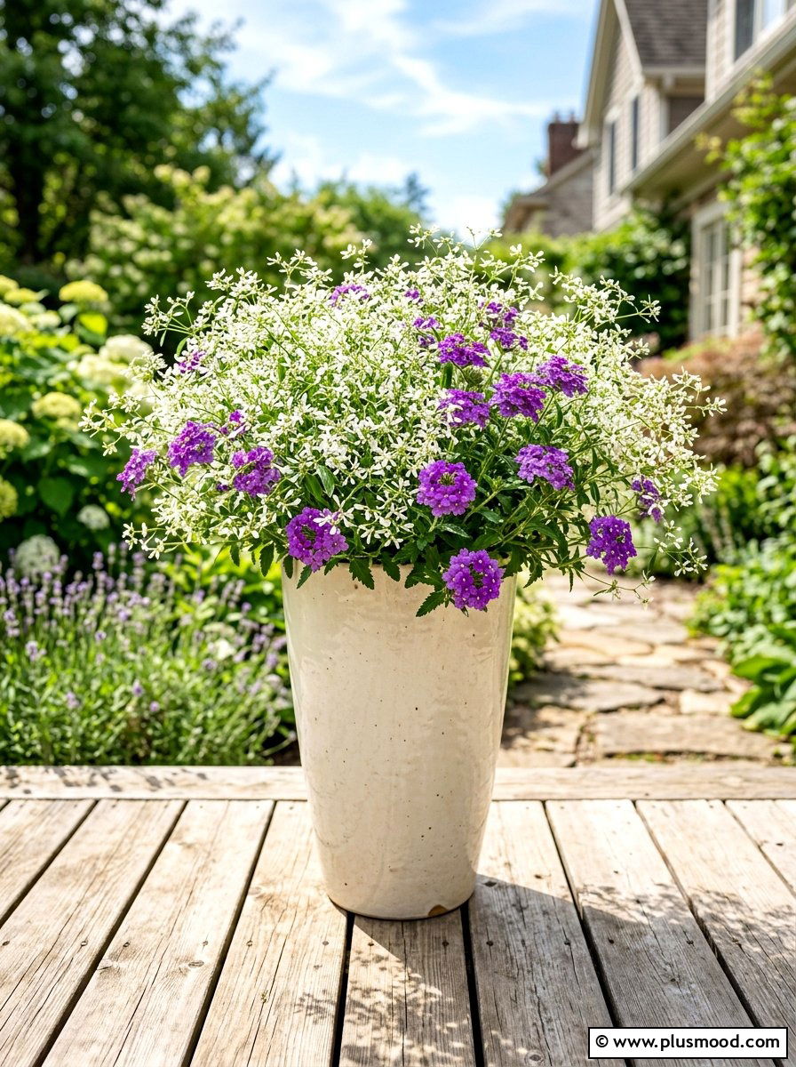 Euphorbia Diamond Frost Mixed Pot - 25 summer low maintenance planter ideas
