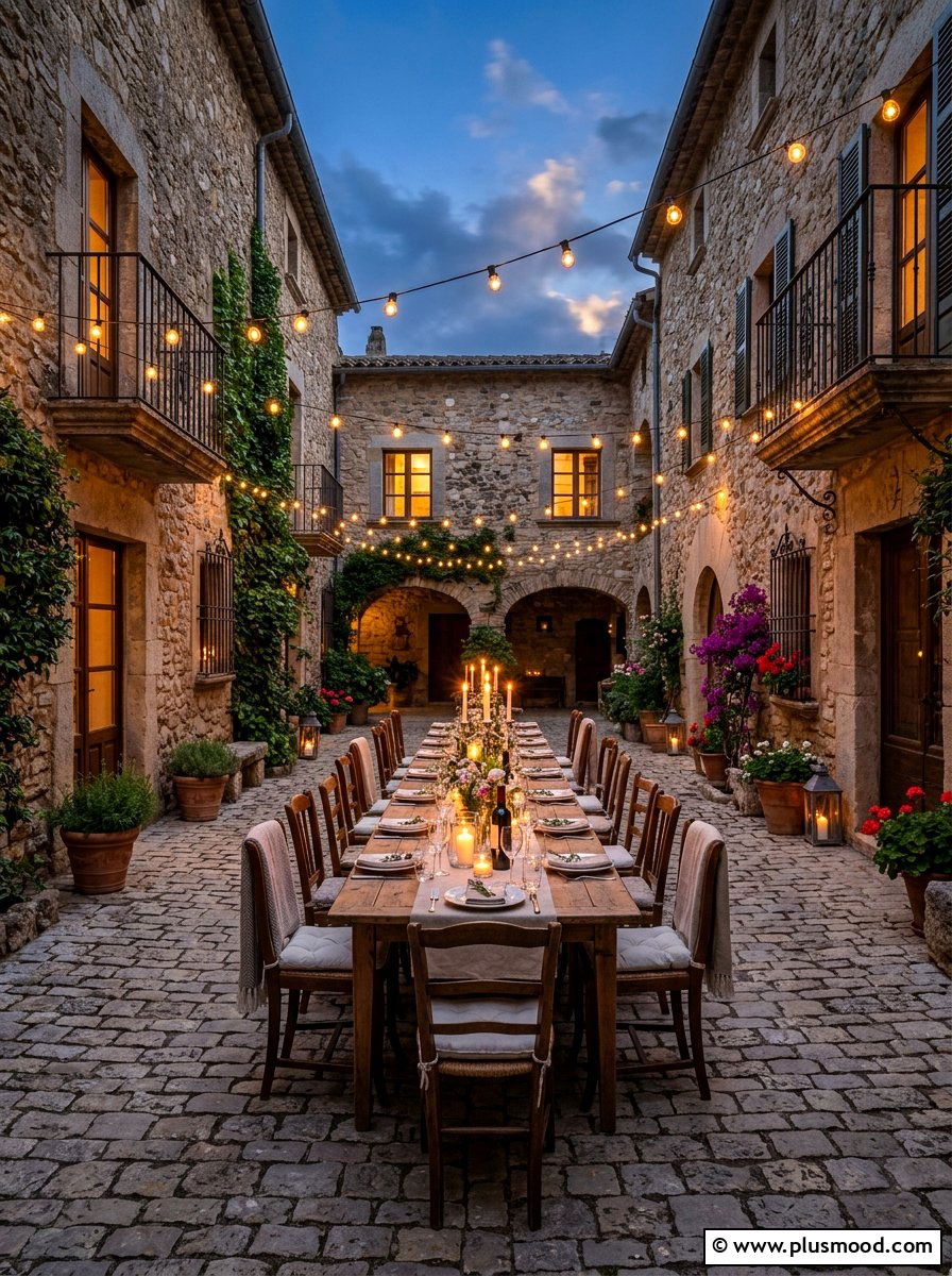 European Cobblestone Courtyard - 25 small backyard ideas with cobblestone