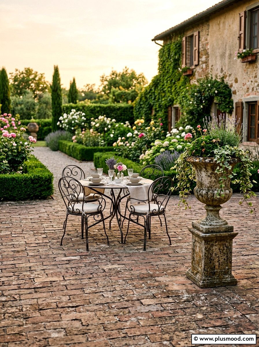 European Style Brick Patio - 25 small backyard ideas with brick patio