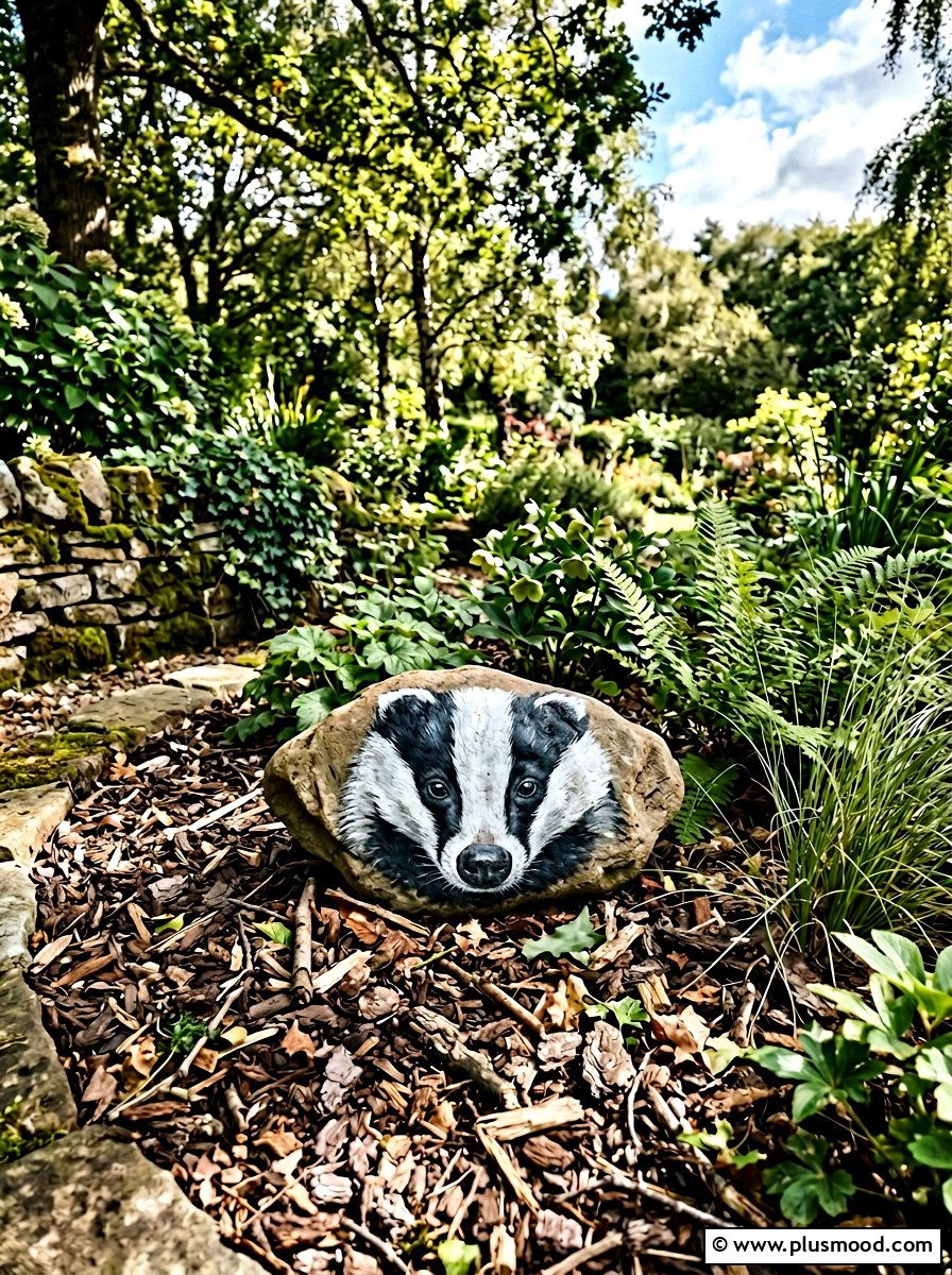European badger rock - 25 painted rock ideas with forest animals