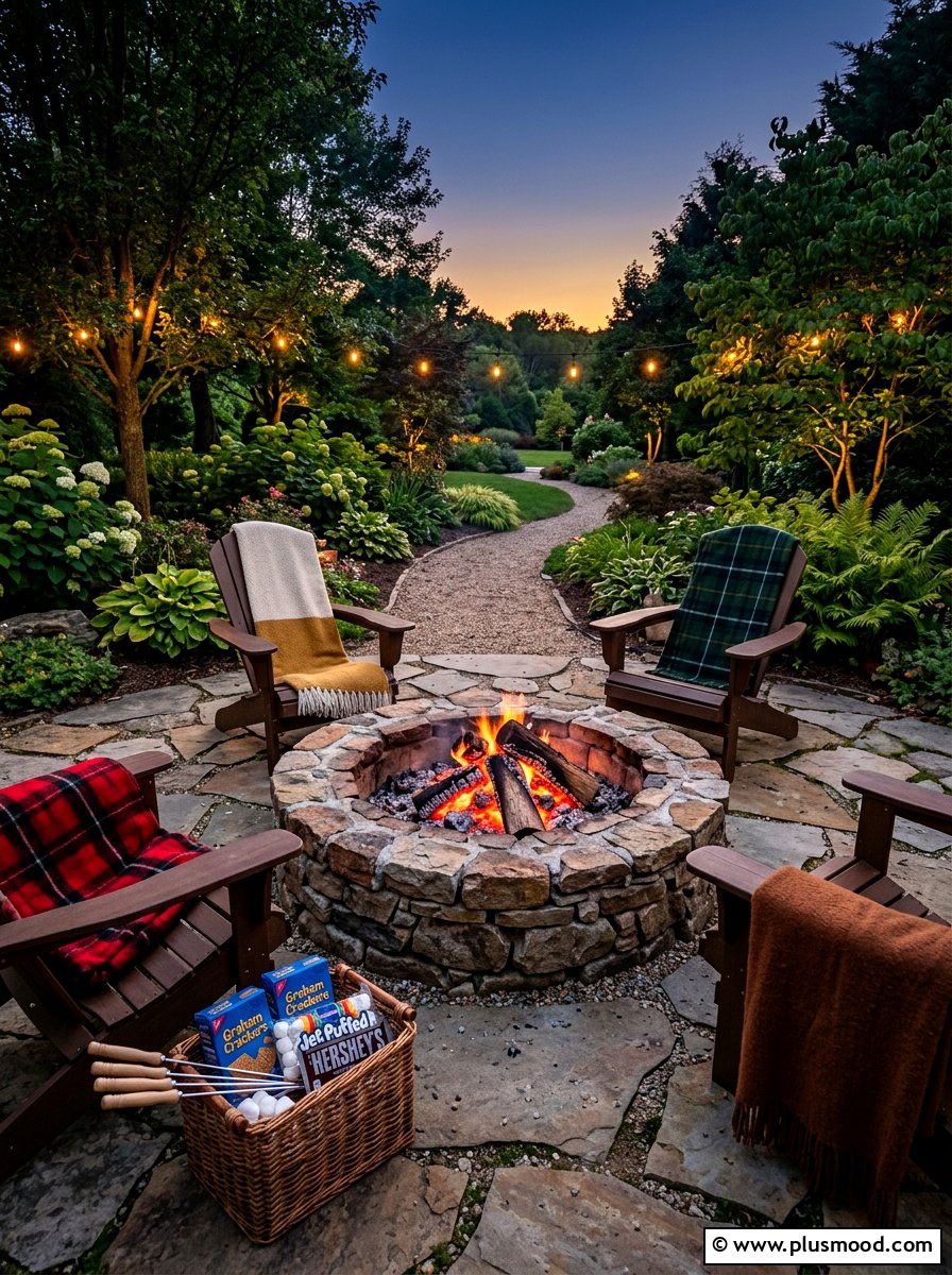 Evening fire pit circle - 25 summer backyard picnic ideas