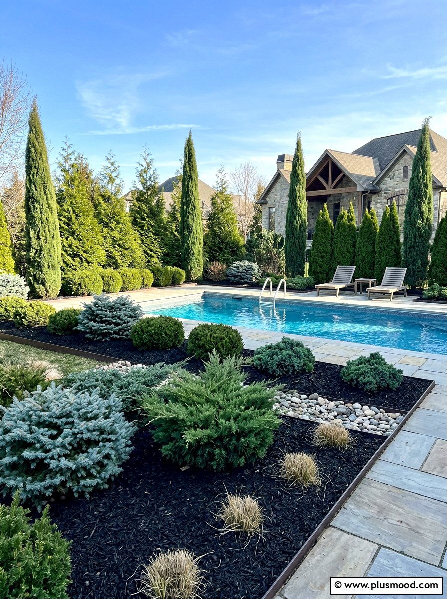 Evergreen Pool Landscape Mulch - 25 pool landscaping ideas with mulch beds