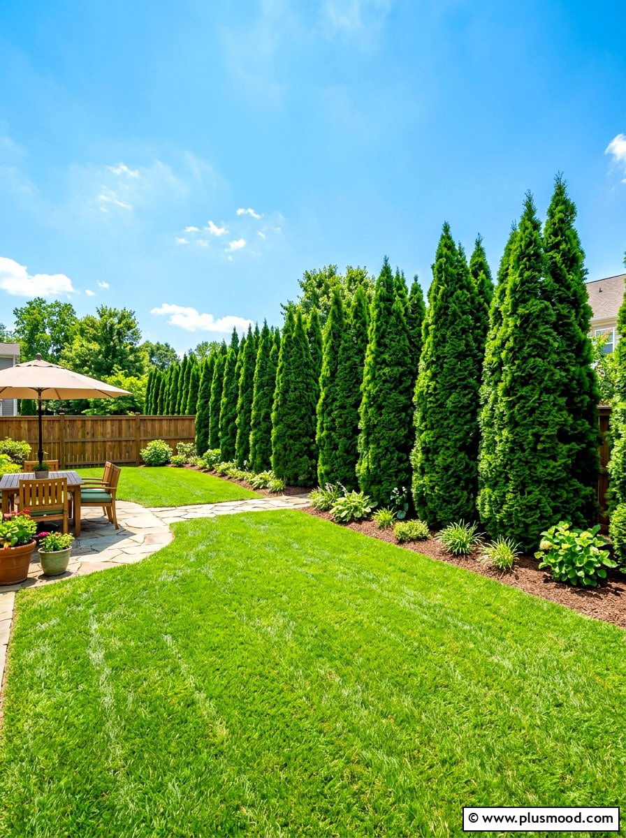 Evergreen Privacy Wall - 25 summer fence line landscaping ideas
