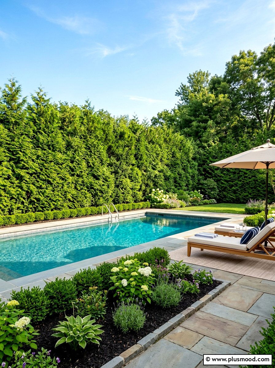 Evergreen Shrub Pool Backdrop - 25 pool landscaping ideas low maintenance