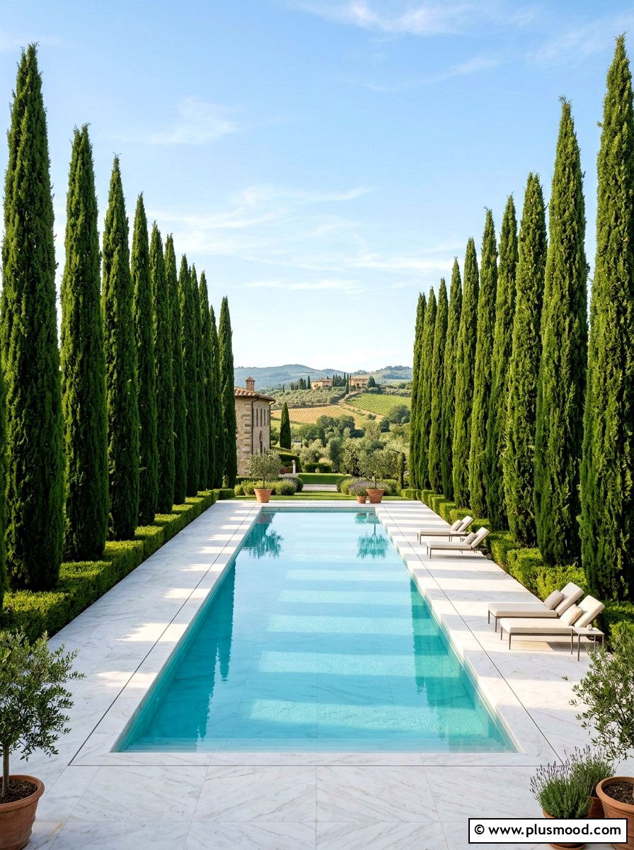 Evergreen cypress trees - 25 pool landscaping ideas for privacy screen